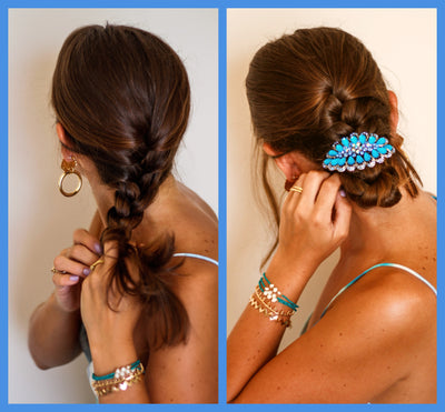 Cool Blues & Rhinestone Hair Clips for Holiday Hair
