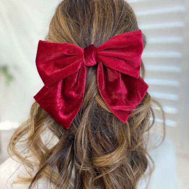Burgundy velvet hair bow - hair bows, velvet bows, hair clips