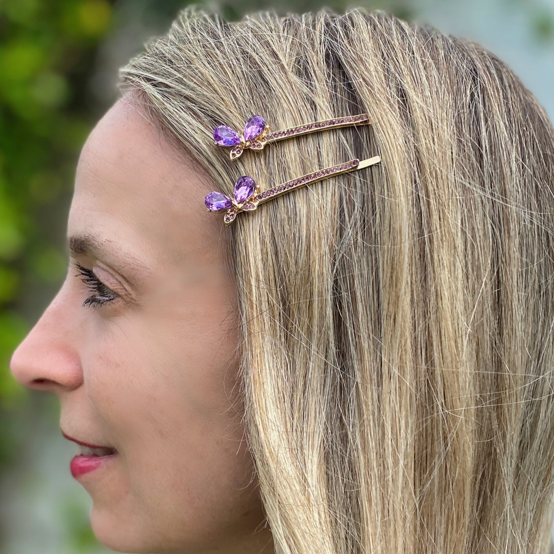 Butterfly Hair Grips Butterfly Hair Slides Purple Sparkly Hair Slides wedding hair