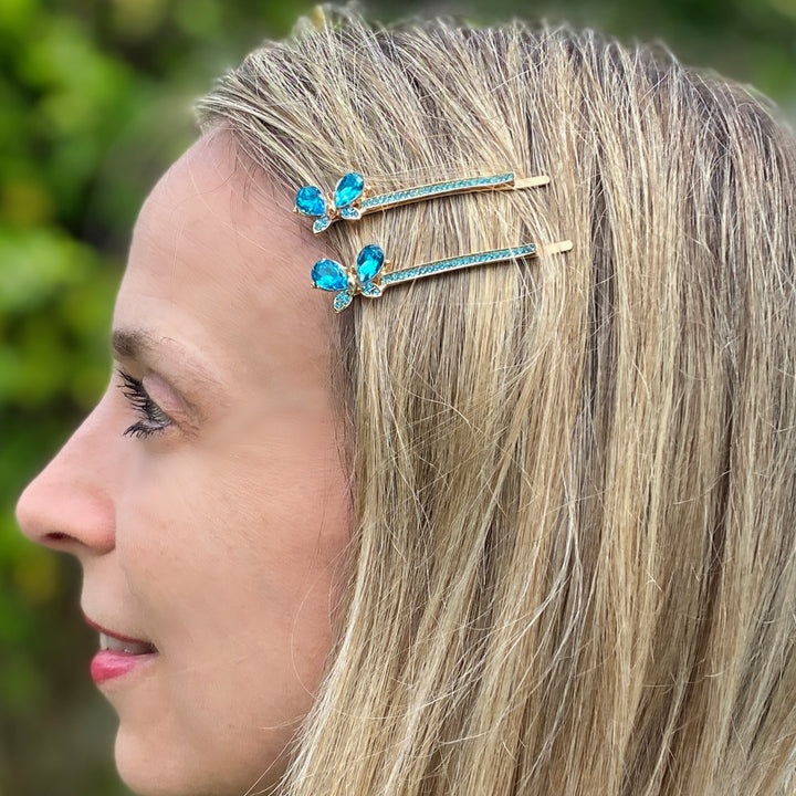 Butterfly Hair Grips Butterfly Hair Slides Teal Sparkly Hair Slides wedding hair