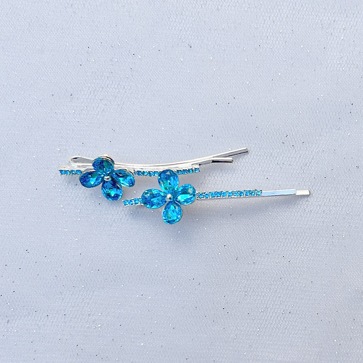 Flower Hair Grips Flower Hair Slides Teal Sparkly Hair Grips