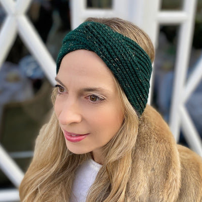 Green Winter Headband Warm Headband in Organic Cotton Lurex