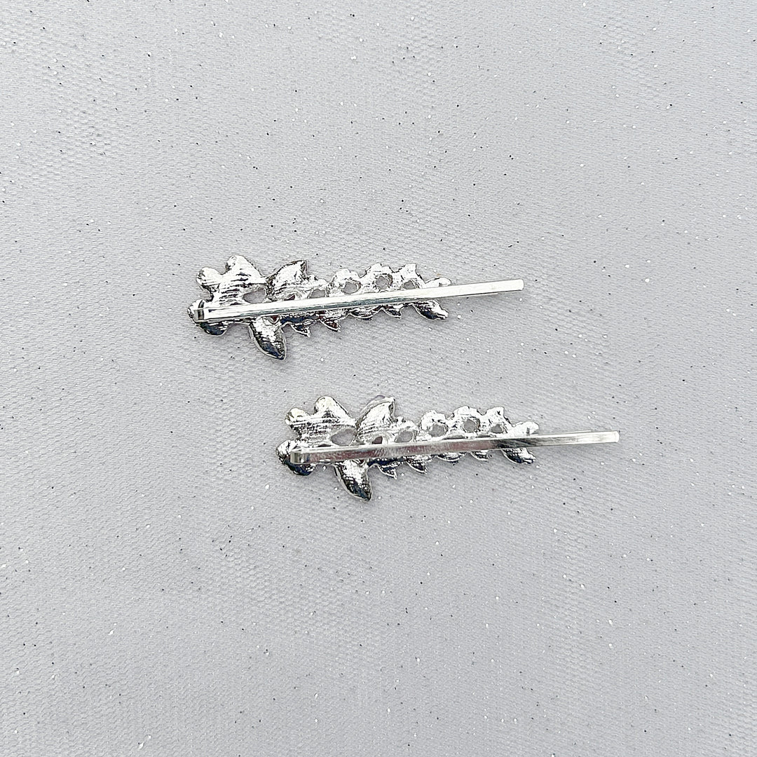 Green hair slides green hair clips sparkly hair grips floral set of 2 back