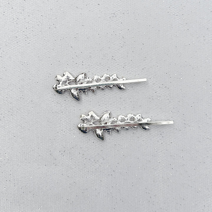 Green hair slides green hair clips sparkly hair grips floral set of 2 back