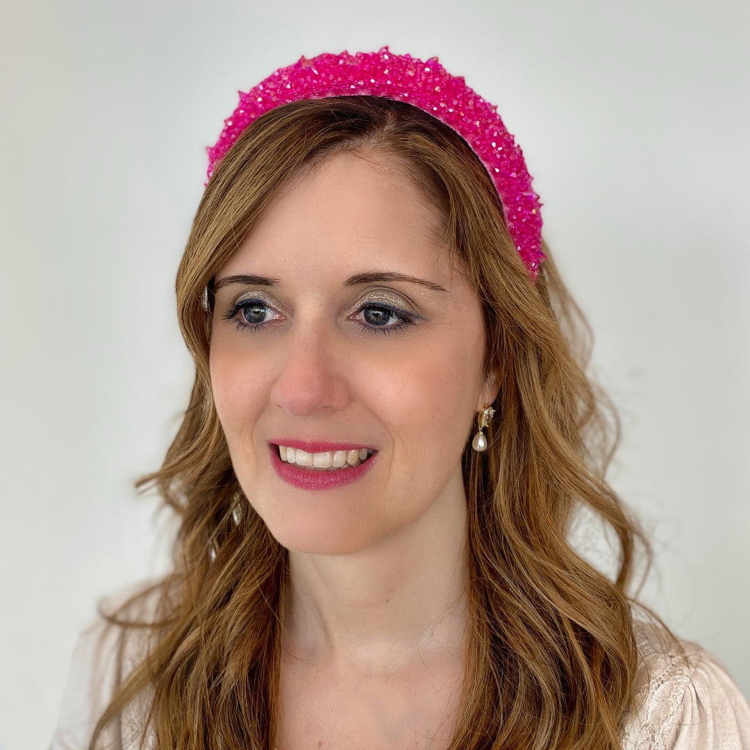 Hot Pink Headband Beaded Hair Band Hair Down