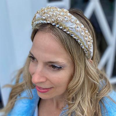 Ivory headpiece wedding headpiece wedding headband gold crystal hair down