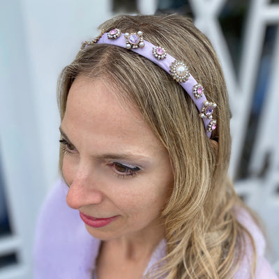 Lilac headband lilac hair band thin hair band with Pearls and Jewels guest