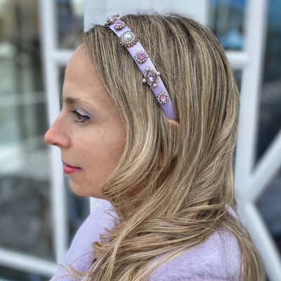 Lilac headband lilac hair band thin hair band with Pearls and Jewels hair down
