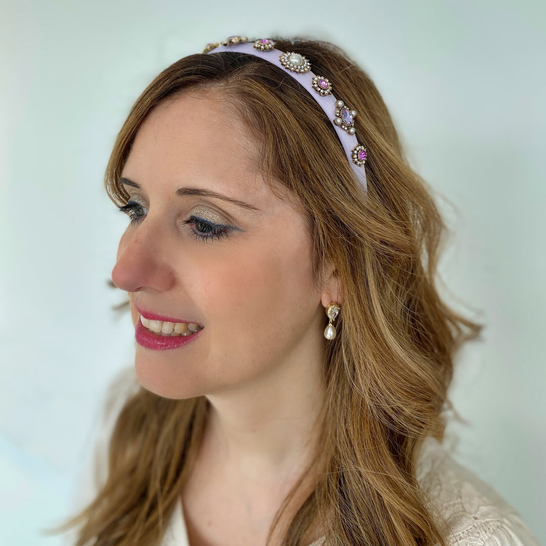 Lilac Headband Lilac Hair Band Thin Hair Band with Pearls and Jewels Wedding Guest