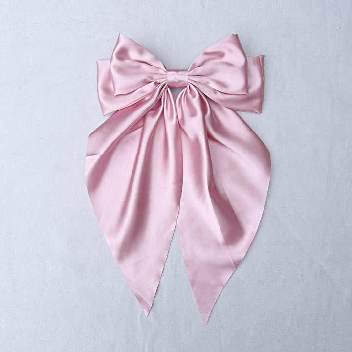 Pink Satin Hair Bow Pink Hair Clip Long Bow