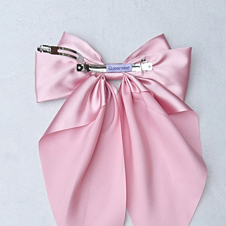 Pink Satin Hair Bow Pink Hair Clip Long