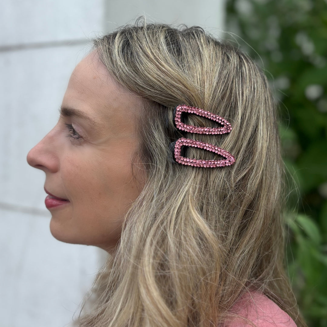 Pink sparkly crystal hair clips, pink sparkly crocodile hair clips