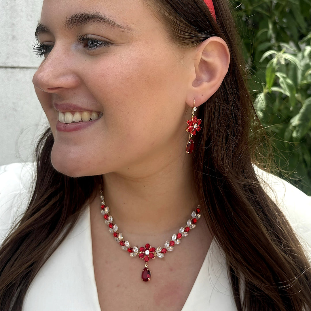 Red Crystal Flower Necklace