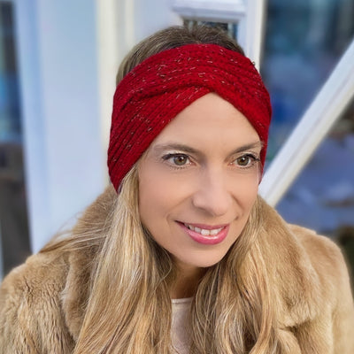 Red Winter Headband Warm Headband in Organic Cotton Lurex