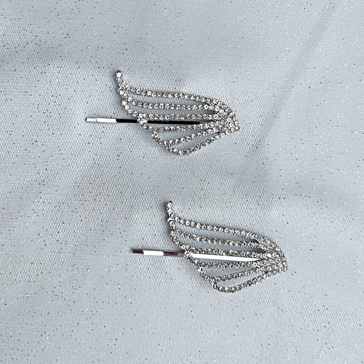 Silver hair slides set, art deco design, crystal embellishments, vintage inspired style, elegant decorative hair accessories