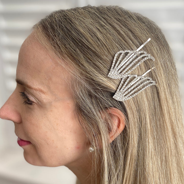 Silver Hair Slides Set Art Deco