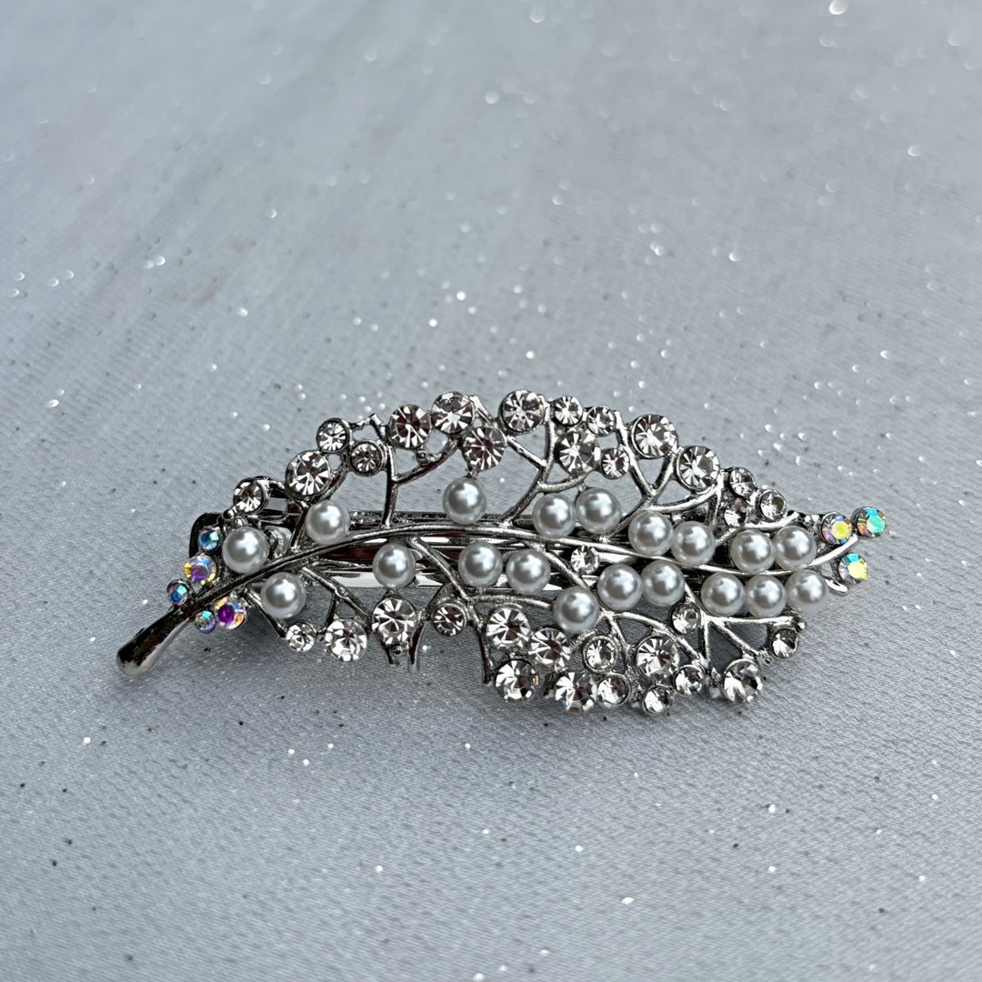 silver pearl hair clip diamante in wedding guest hair, Wedding Pearl Hair Clip, Silver pearl Hair Clip, Silver Diamante Hair Clip, Pearl Bridal Hair Clip, Diamante Bridal Hair Clip, Silver Pearl Hair Clip