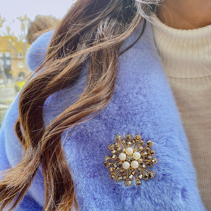 Winter Headband Gold with Pearl Brooch
