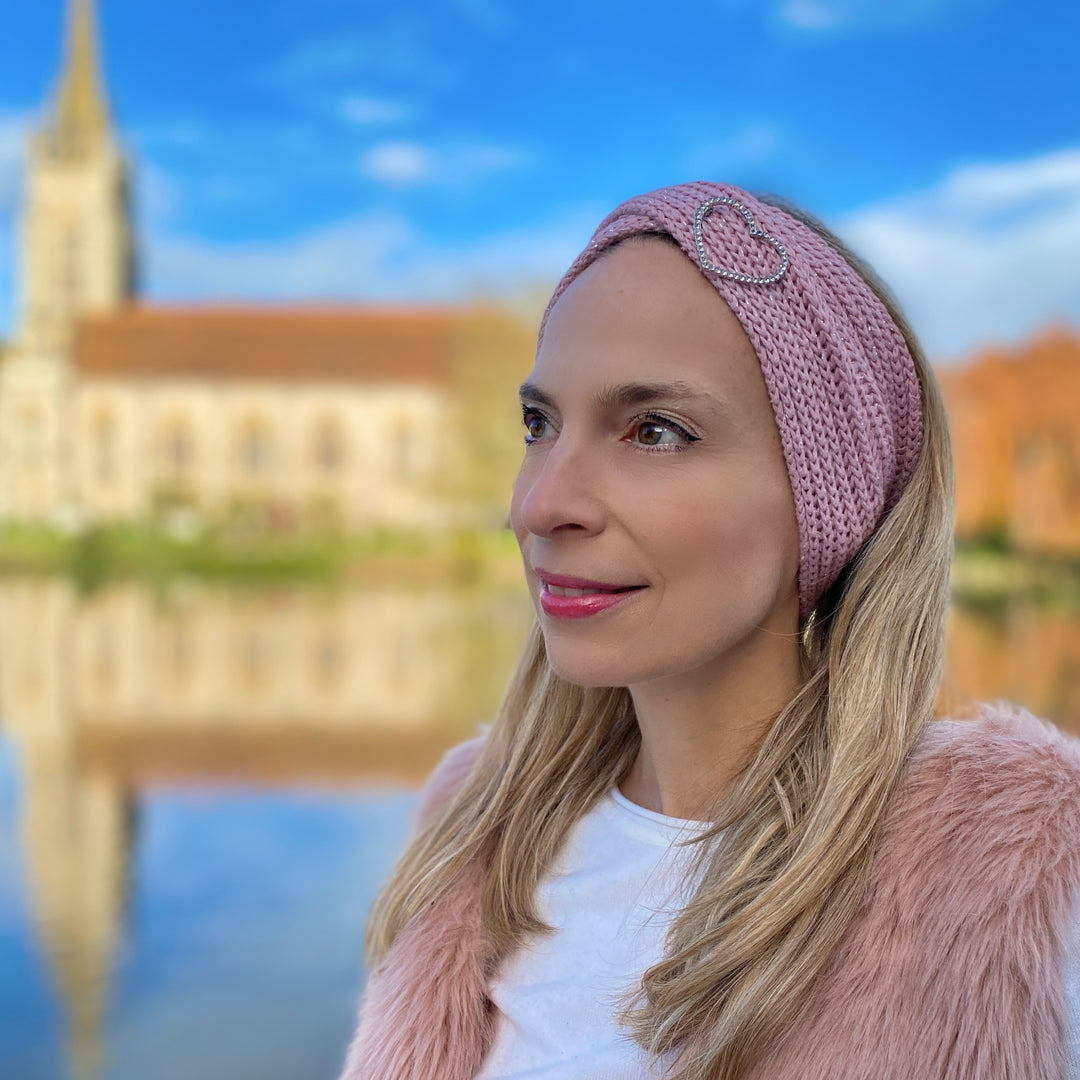 Winter Headband Pink with Brooch in Organic Cotton Lurex