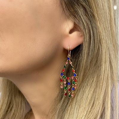 chandelier earrings colourful earrings gold