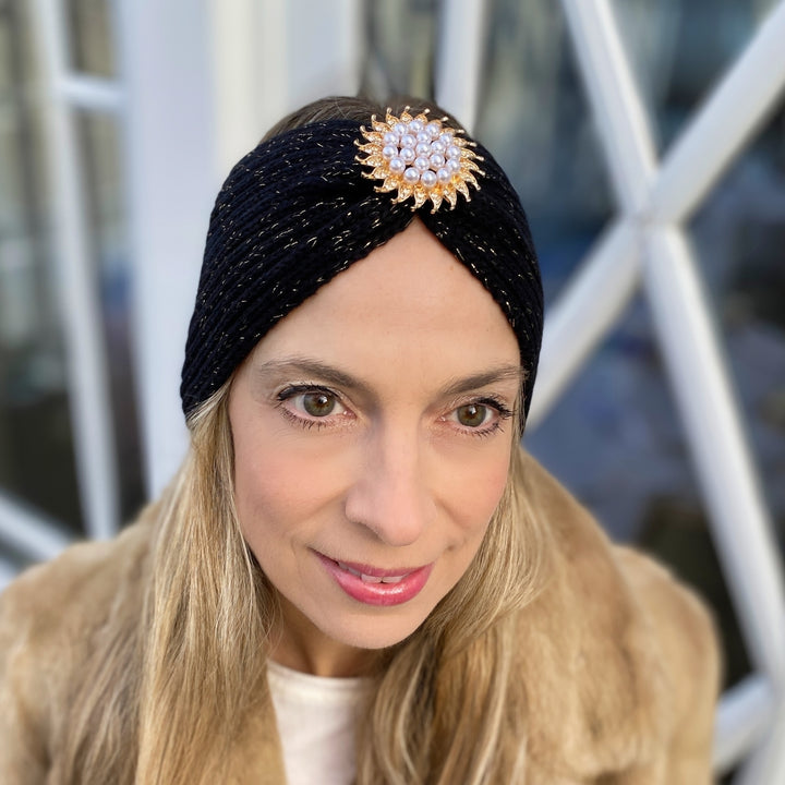 ear warmer headband winter headband gold brooch winter walk