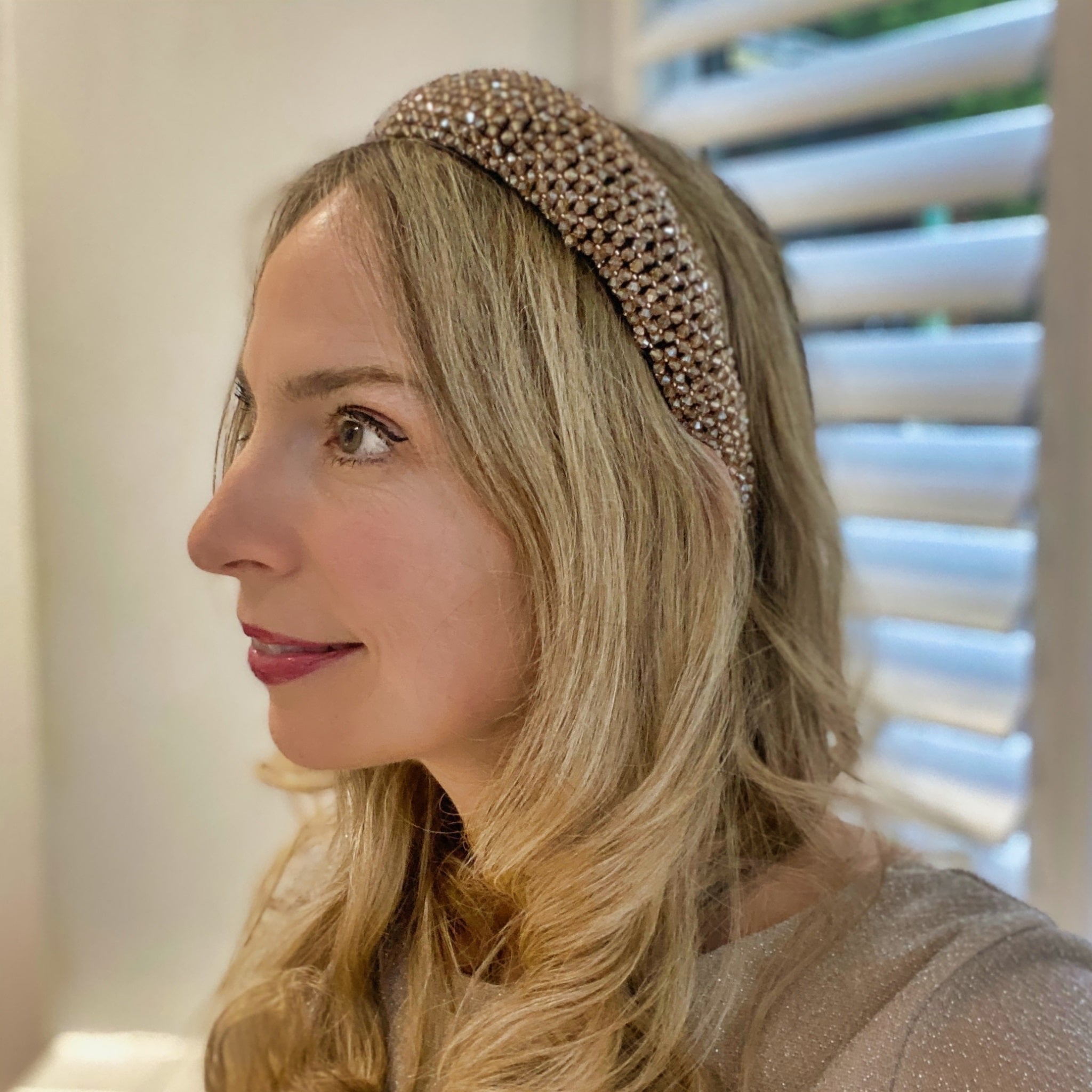 Gold Sparkly Headband | Wide Beaded Hair Band | QueenMee 