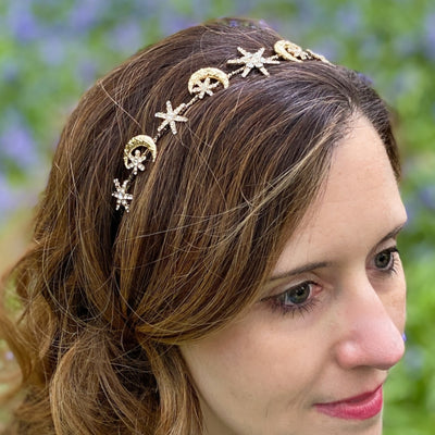 star headband moon accessory for wedding guest hair down