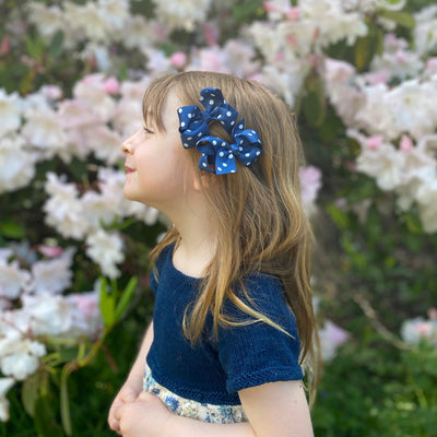 girls hair bows with polka dots in blue for birthday