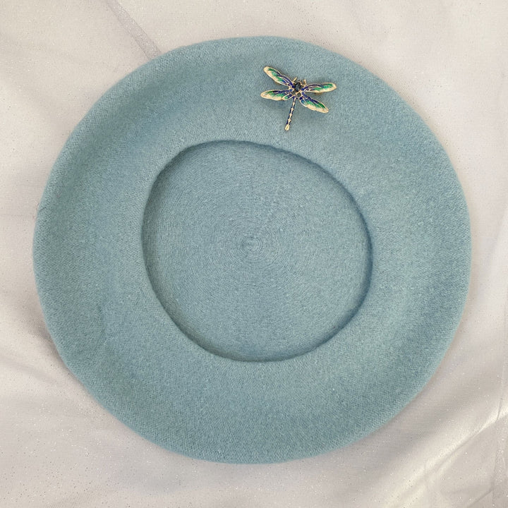 blue beret light blue vintage hat with detachable brooch