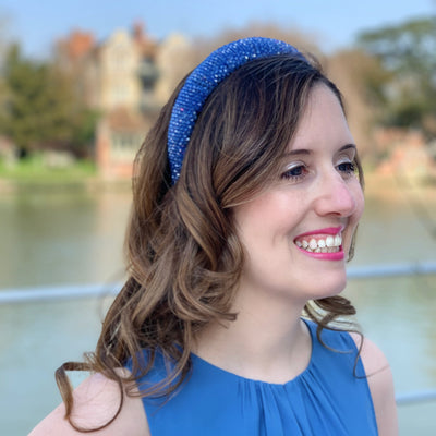blue headband beaded for wedding guest