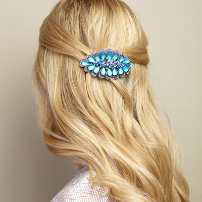 blue rhinestone hair clip half up half down