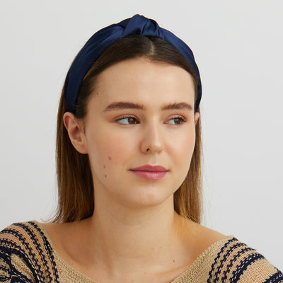 blue turban headband worn