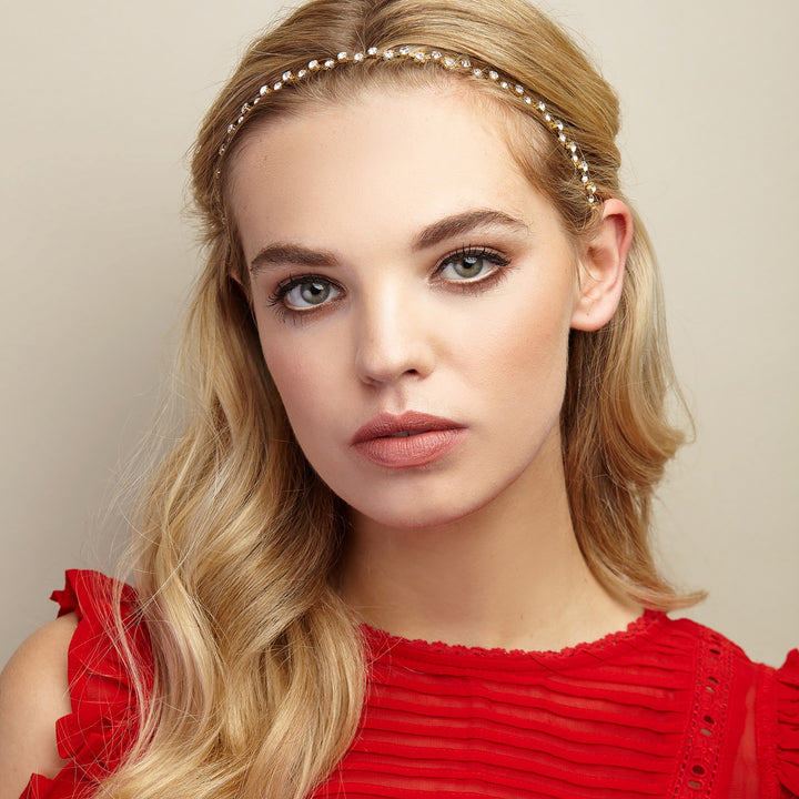 chain headband gold half up hair