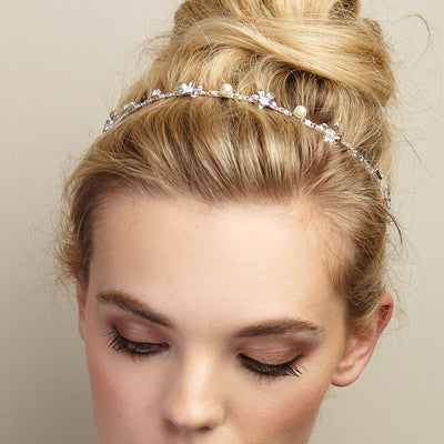 chain headband with pearls silver bridal headband