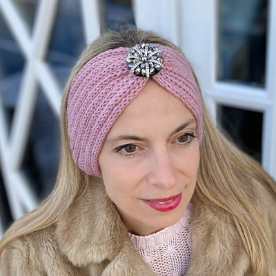 ear warmer headband winter headband pink jewelled dusky pink