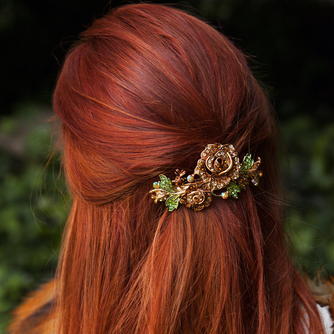 flower hair clip brown rose wedding guest hair half up