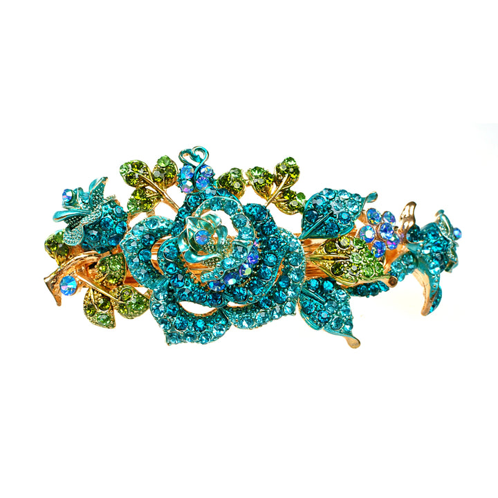 flower hair clip in blue with diamante