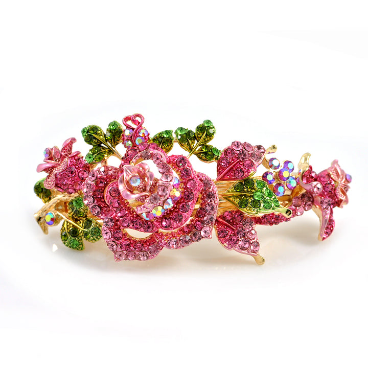 flower hair clip in pink with crystal