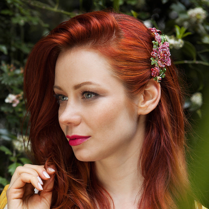 flower hair clip pink diamante