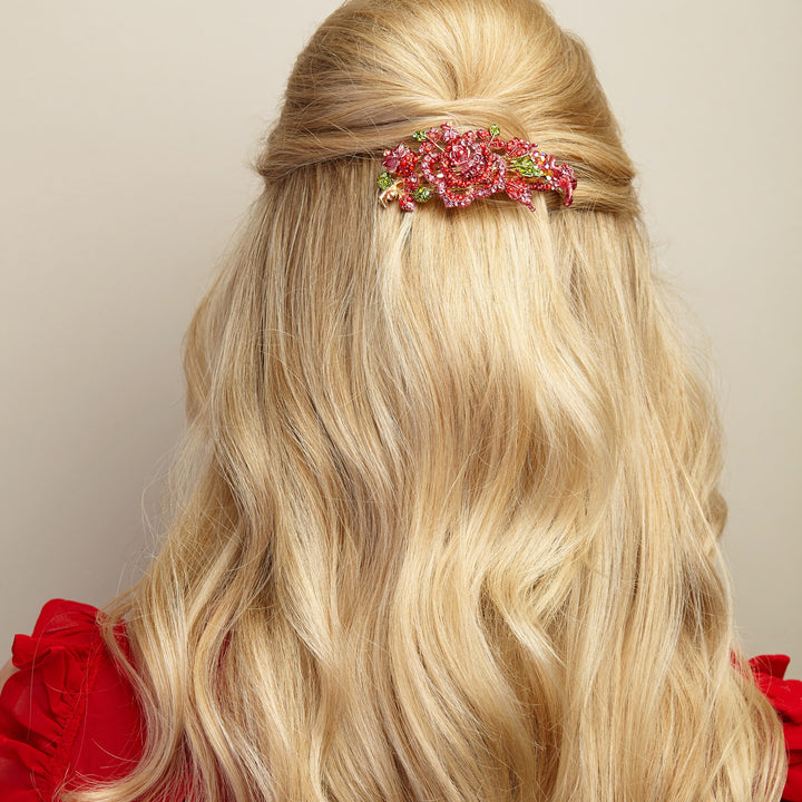 flower hair clip in red
