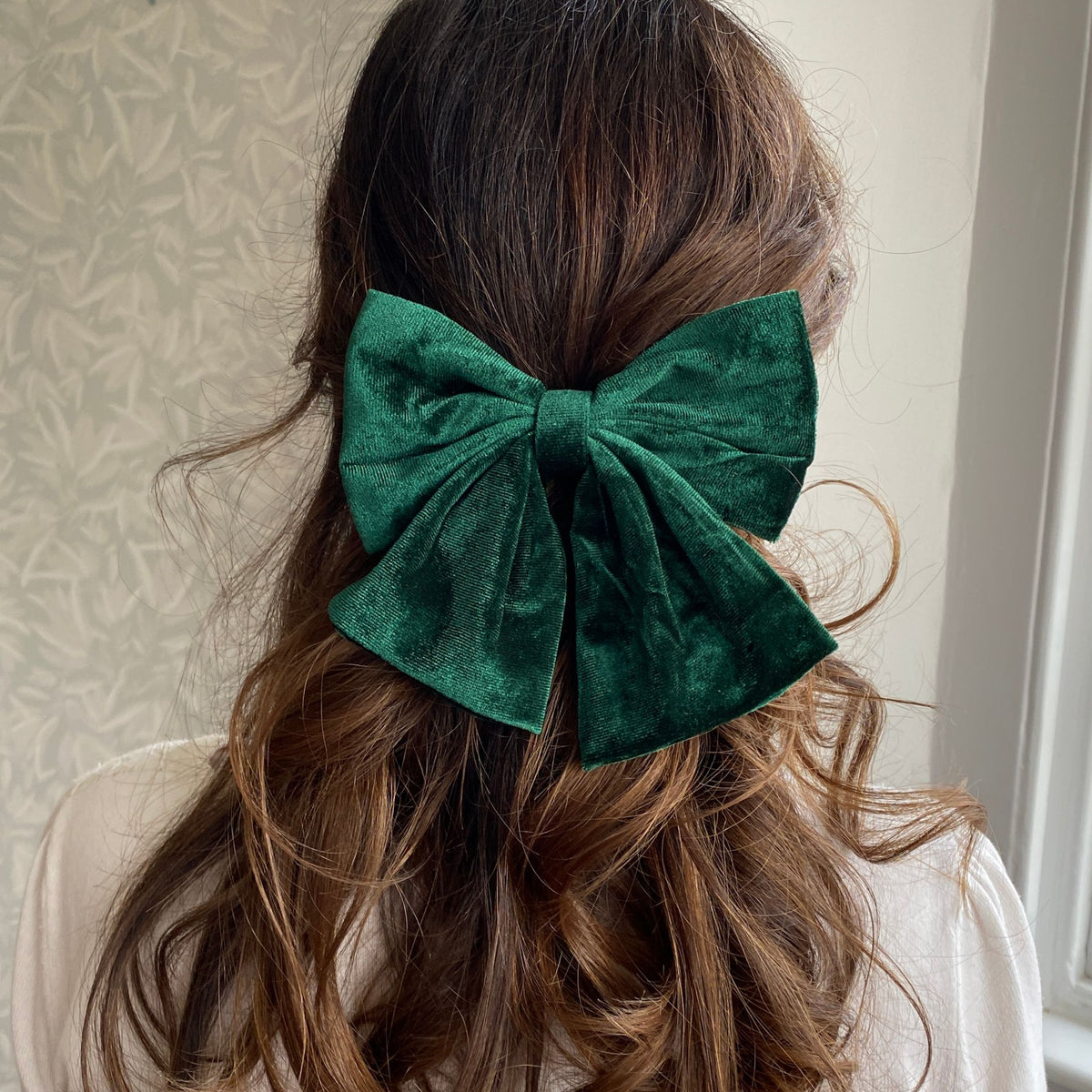 Green Hair Bow Velvet Bow Hair Clip