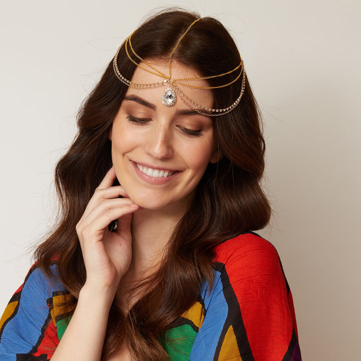 hair jewellery, gold hair accessory, elegant festival hairpiece, boho gold headband, stylish hair adornment for special occasions, vintage inspired gold hair jewellery