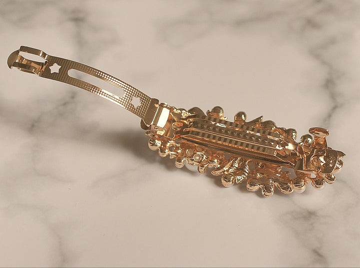 pearl hair clip crystal barrette open