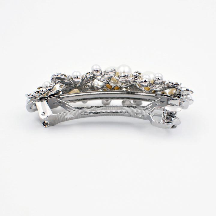 pearl hair clip with crystal in silver barrette back