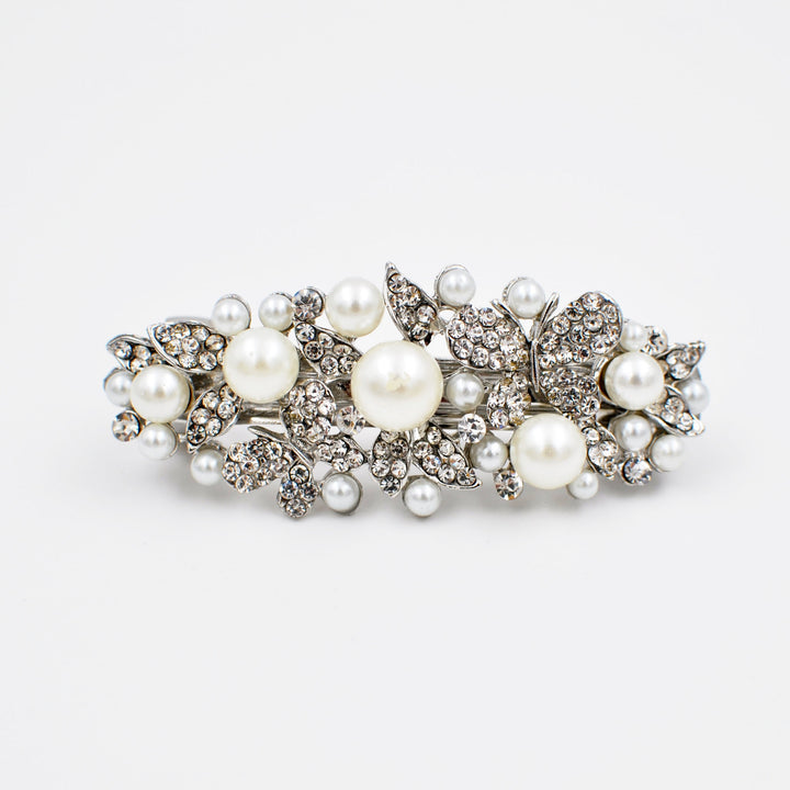 pearl hair clip with crystal in silver
