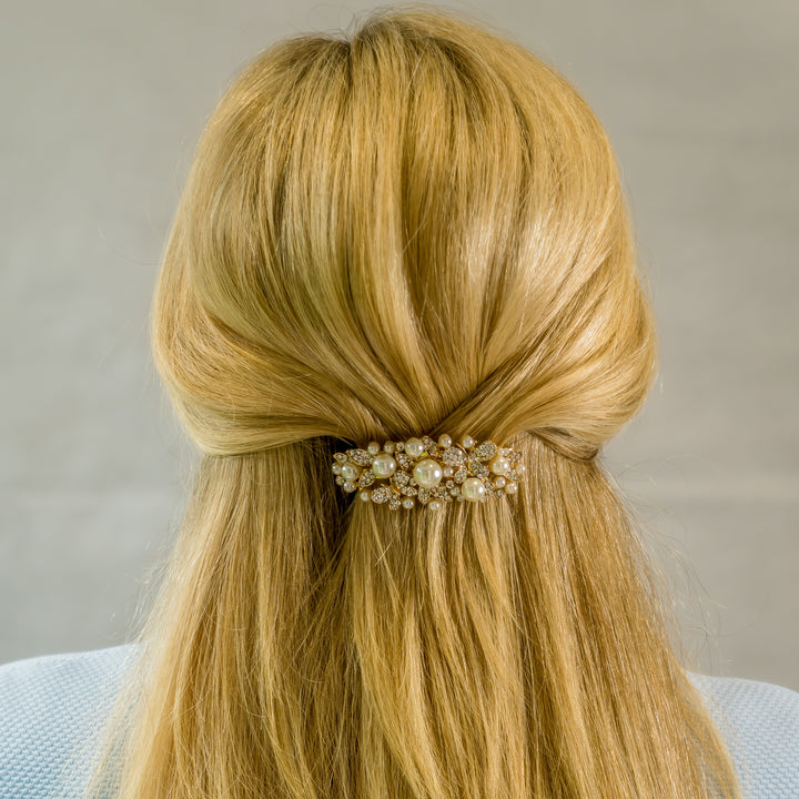 pearl hair clip gold wedding guest