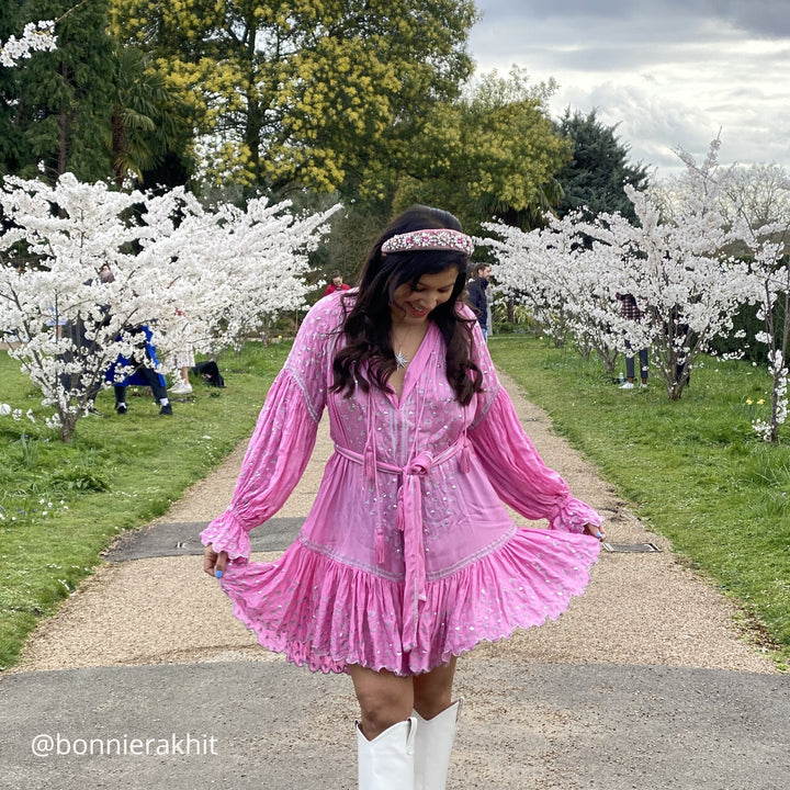 pink jewelled headband worn by bonnie rakhit