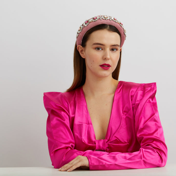 pink jewelled headband wedding guest