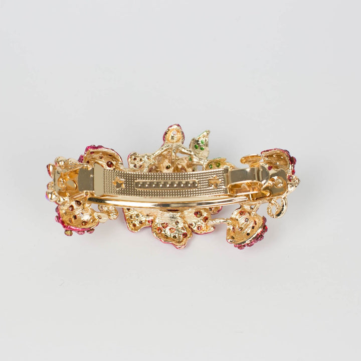 red flower hair clip gold barrette closed