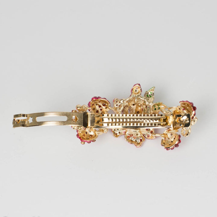 red flower hair clip gold barrette open